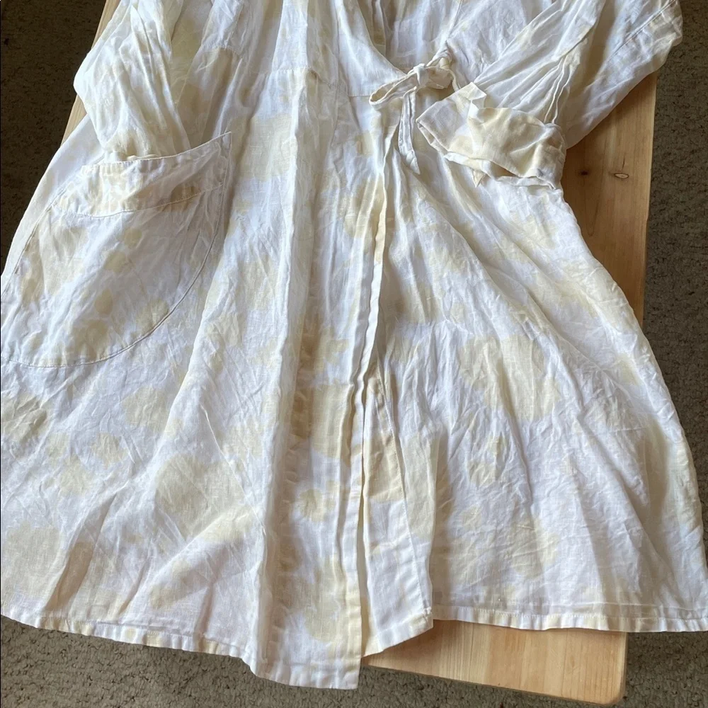 FLAX Elegant White Floral Pure Linen Women's Robe